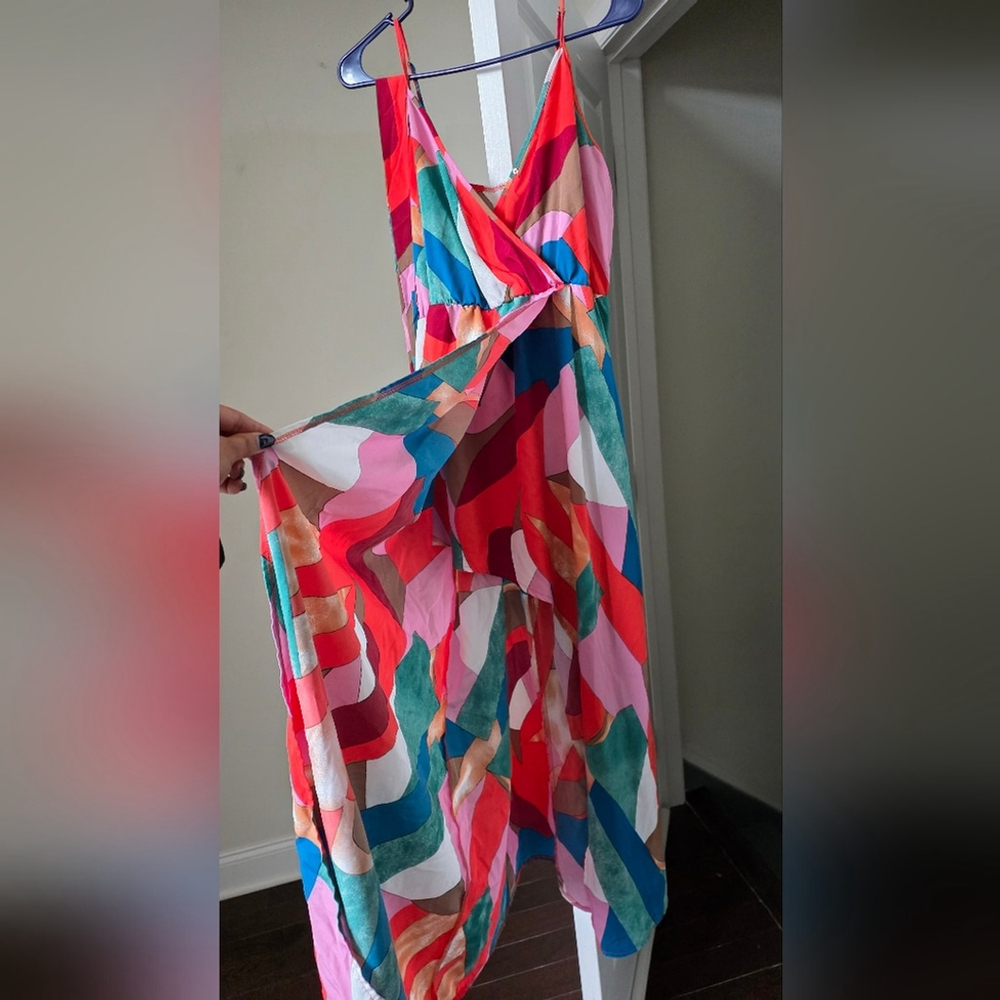 Women's Wrap Boho Front Ruched Hem Sleeveless Spaghetti Straps Belted - Picture 12 of 14